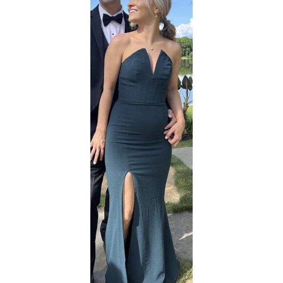 DRESS THE POPULATION Fernanda Strapless Evening Gown in Midnight Blue Size Small - Picture 1 of 11